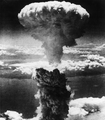 The atomic bomb mushroom cloud over Nagasaki